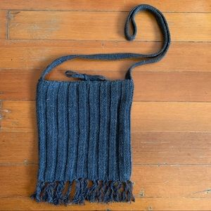 ESPRIT Vintage Shoulder Bag Purse Grey Wool Knit Fringe Trim Lined